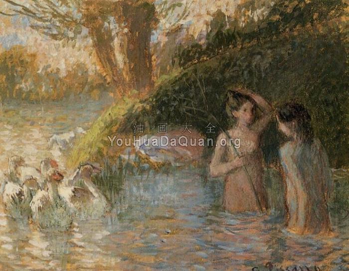 Bathing Goose Maidens - 卡米耶·毕沙罗